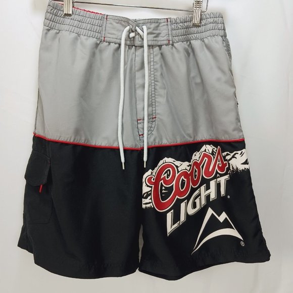 Coors Light Swim Coors Light Mens 28x7 Drawstring Waist Colorblock Logo Swim Trunks Shorts